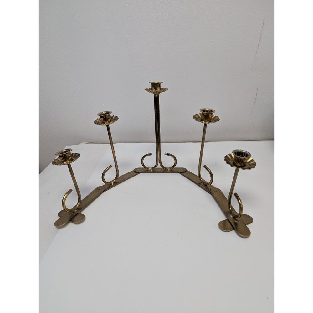 Vintage Brass Candlestick Holder For 5 Candles Folding Adjustable Accordion